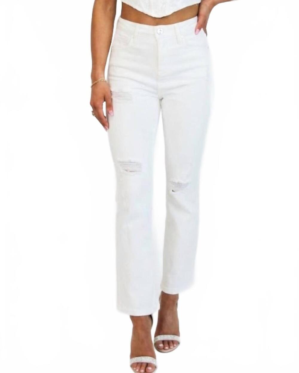 NEW RISEN irving tummy control distressed straight leg jeans in white